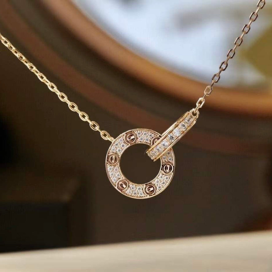 [BloomBling]LOVE 7.6MM NECKLACE ROSE GOLD AND SILVER  FULL DIAMOND