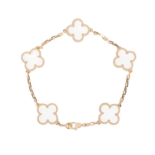 [BloomBling]CLOVER 5 MOTIF ROCK CRYSTAL PINK GOLD BRACELET