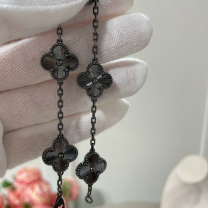 [BloomBling]CLOVER 5 MOTIF BLACK BRACELET