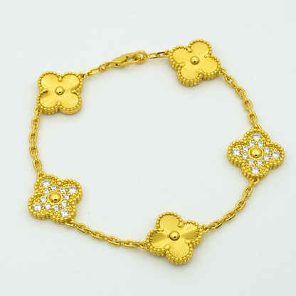 [BloomBling]CLOVER BRACELET 5 MOTIFS GOLD DIAMOND