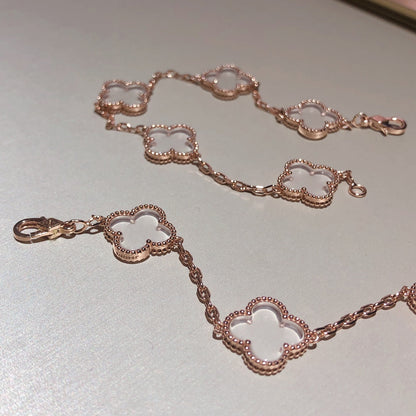 [BloomBling]CLOVER 5 MOTIF ROCK CRYSTAL PINK GOLD BRACELET