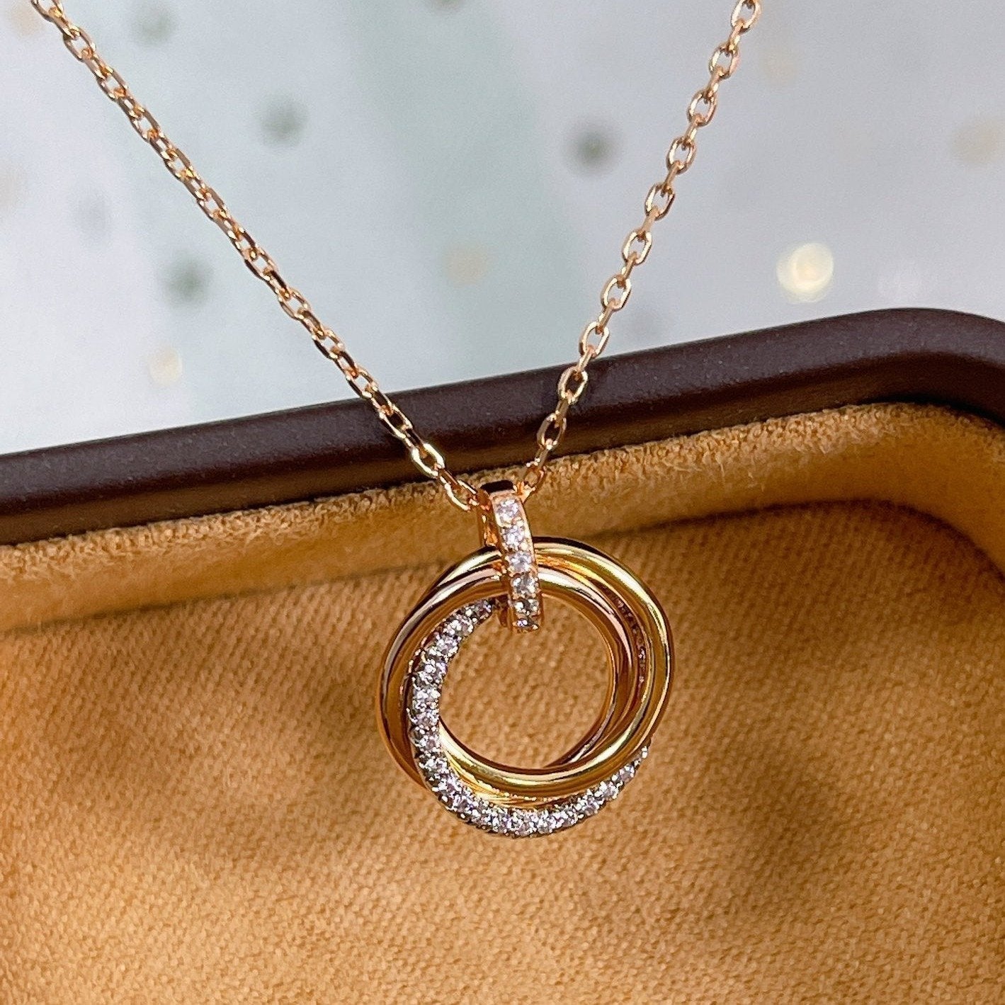 [BloomBling]TRINITY NECKLACE SILVER GOLD PINK GOLD DIAMONDS
