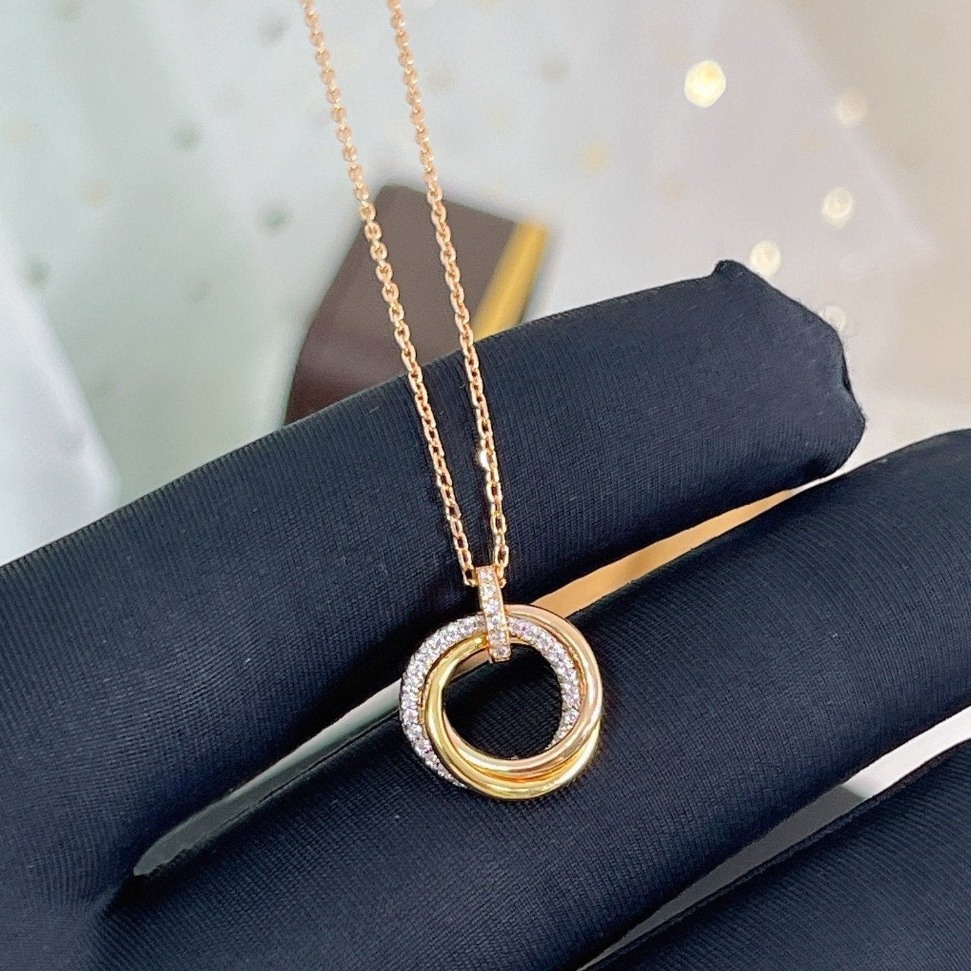 [BloomBling]TRINITY NECKLACE SILVER GOLD PINK GOLD DIAMONDS