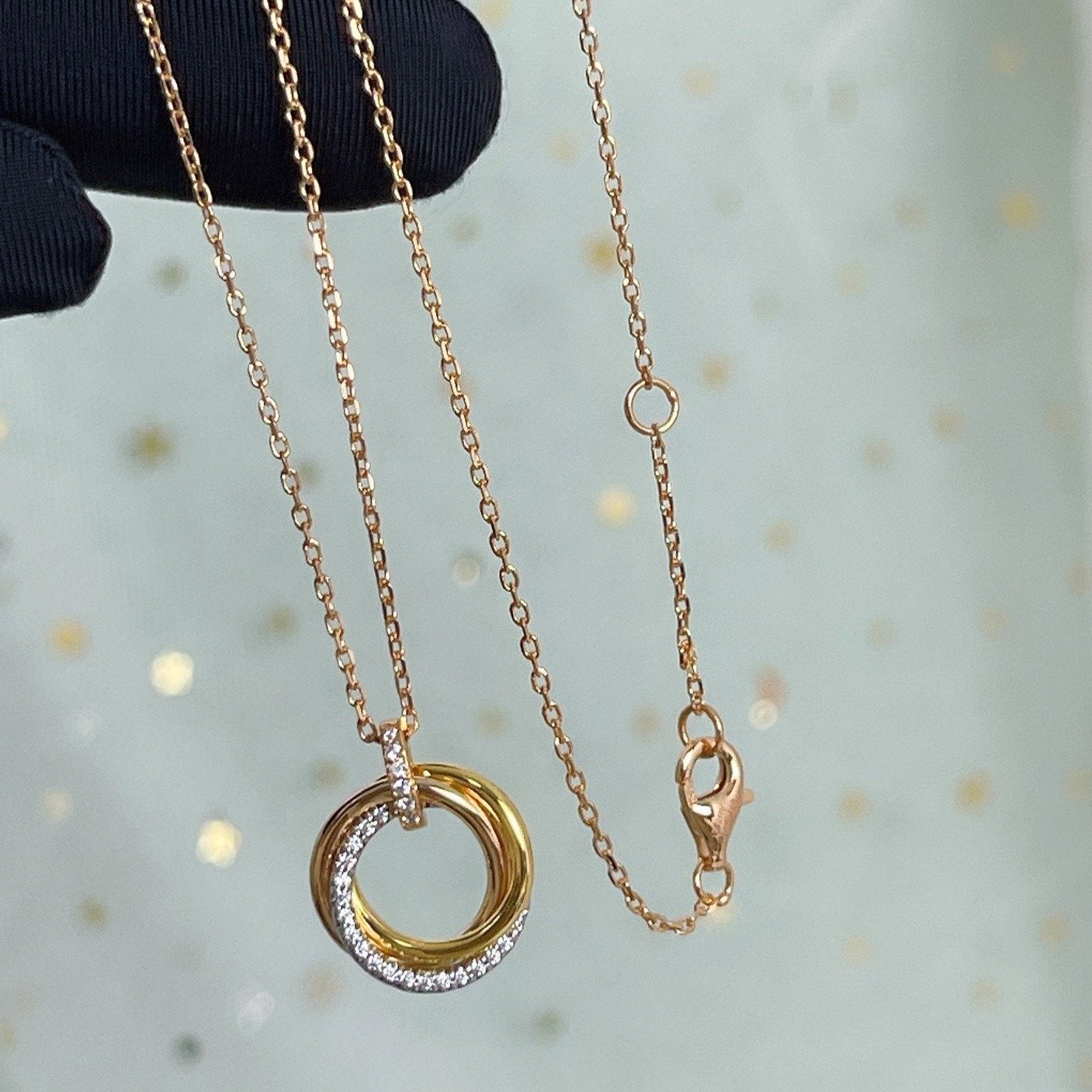 [BloomBling]TRINITY NECKLACE SILVER GOLD PINK GOLD DIAMONDS