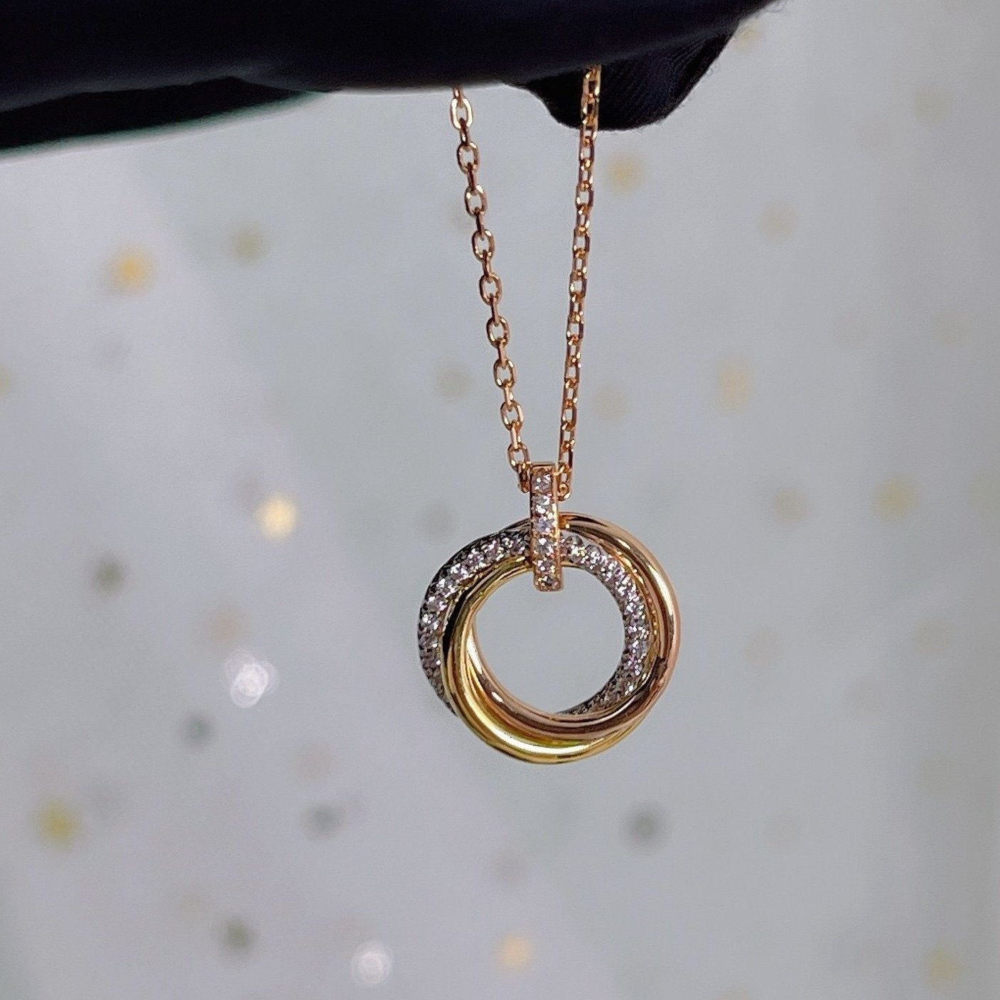 [BloomBling]TRINITY NECKLACE SILVER GOLD PINK GOLD DIAMONDS