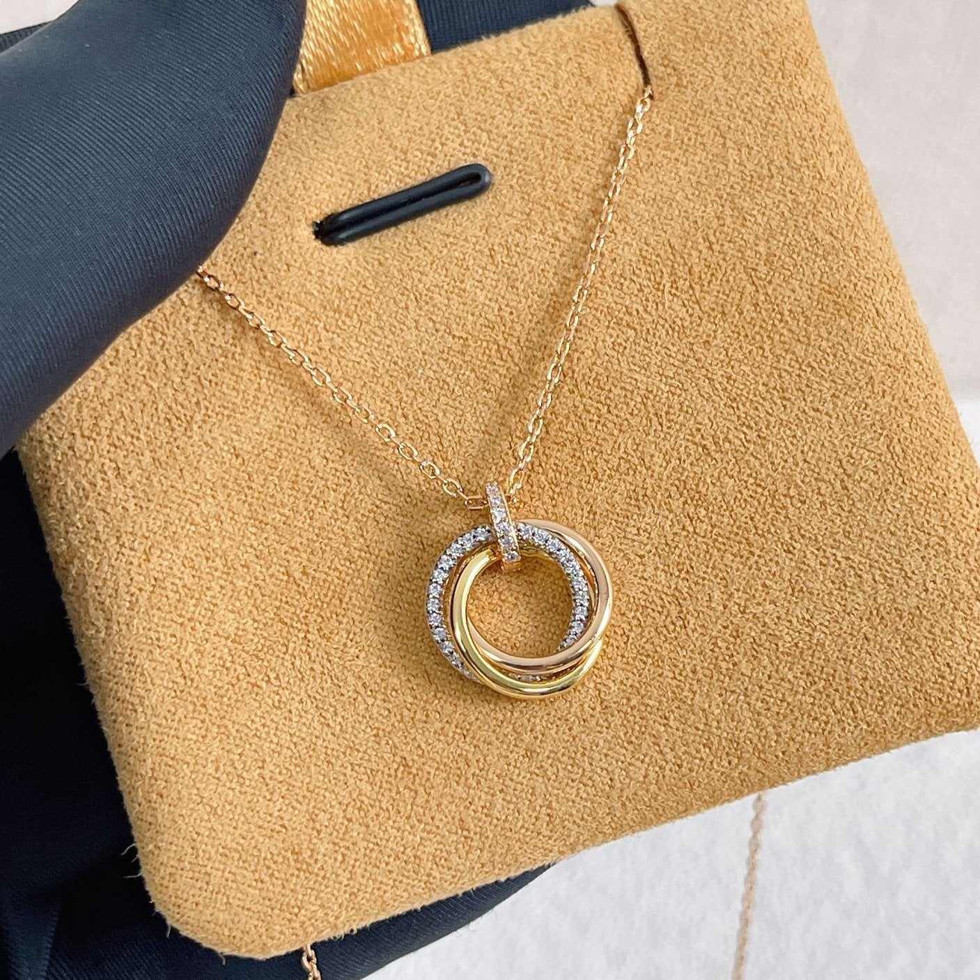 [BloomBling]TRINITY NECKLACE SILVER GOLD PINK GOLD DIAMONDS