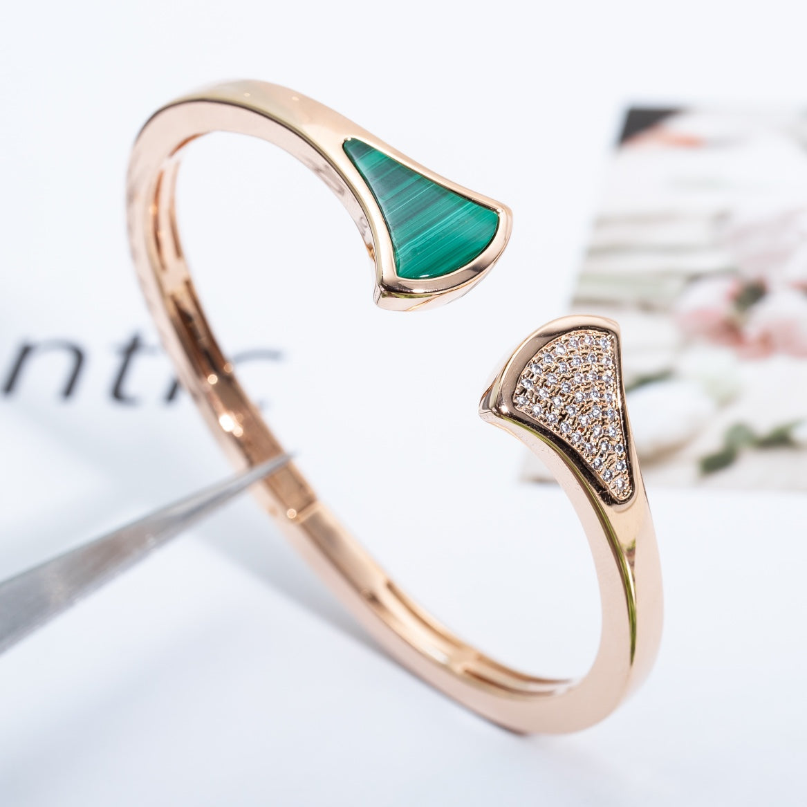 [BloomBling]DREAM BRACELET OPEN MALACHITE PINK GOLD