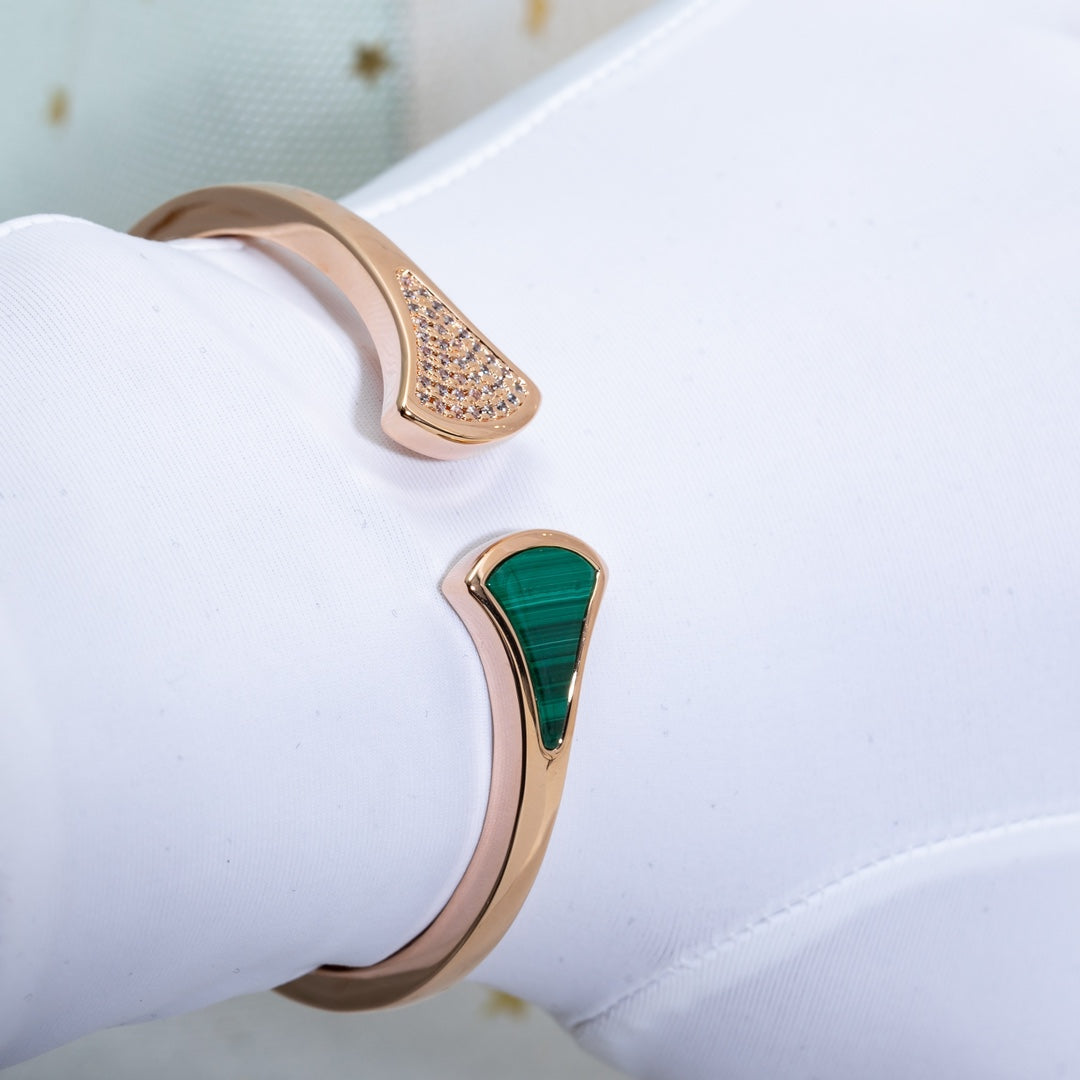 [BloomBling]DREAM BRACELET OPEN MALACHITE PINK GOLD