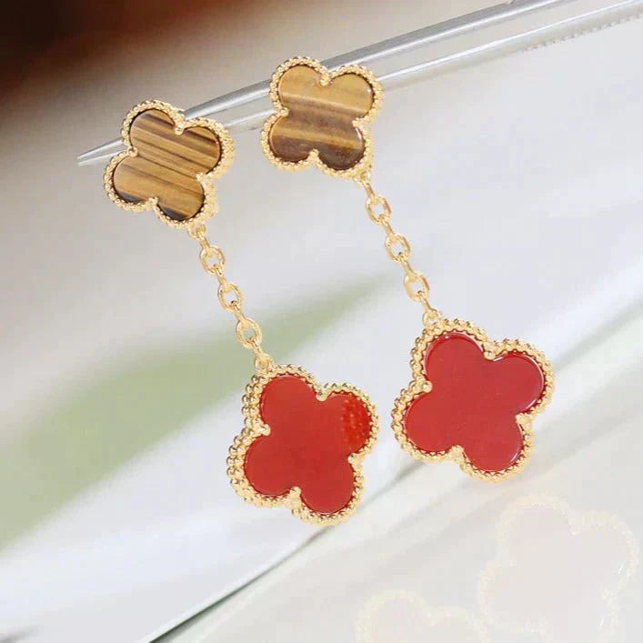 [BloomBling]CLOVER  2 MOTIF  TIGER EYE CARNELIAN EARRINGS