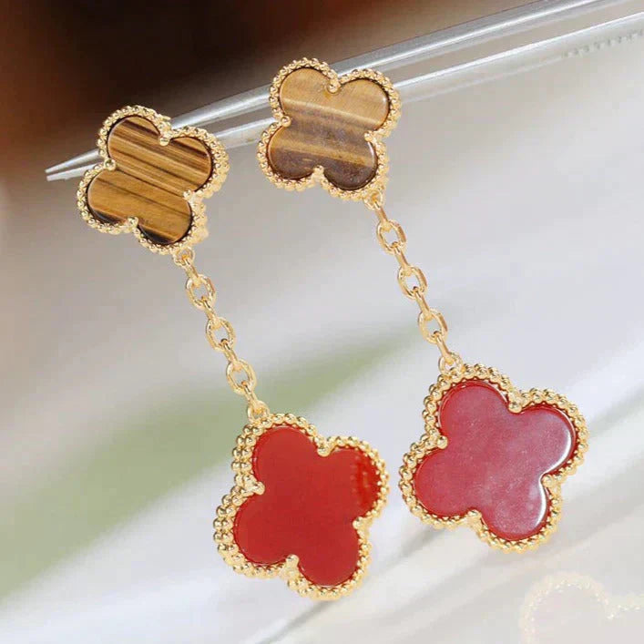 [BloomBling]CLOVER  2 MOTIF  TIGER EYE CARNELIAN EARRINGS