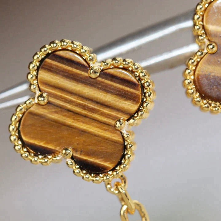 [BloomBling]CLOVER  2 MOTIF  TIGER EYE CARNELIAN EARRINGS