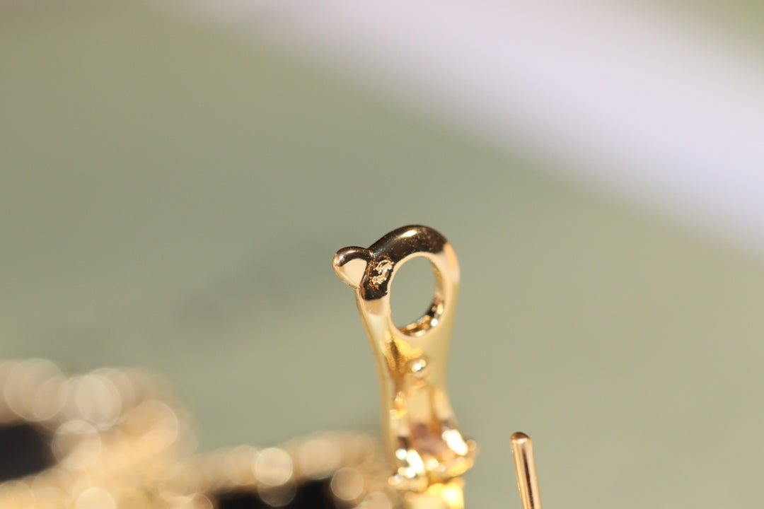 [BloomBling]CLOVER EARRINGS GOLD ONYX MOP 3 MOTIF