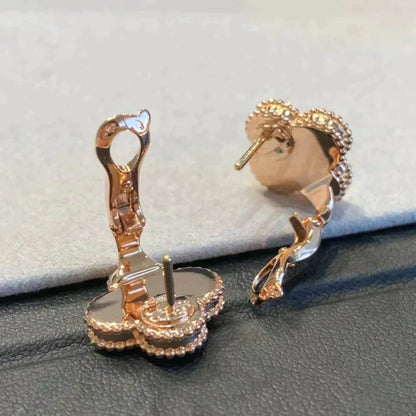 [BloomBling]CLOVER MEDIUM 1 MOTIFS GRAY MOP  DIAMOND EARRINGS