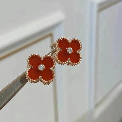 [BloomBling]CLOVER MEDIUM 1 MOTIFS CARNELIAN  DIAMOND earrings