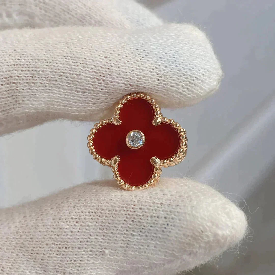 [BloomBling]CLOVER MEDIUM 1 MOTIFS CARNELIAN  DIAMOND earrings