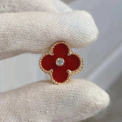 [BloomBling]CLOVER MEDIUM 1 MOTIFS CARNELIAN  DIAMOND earrings