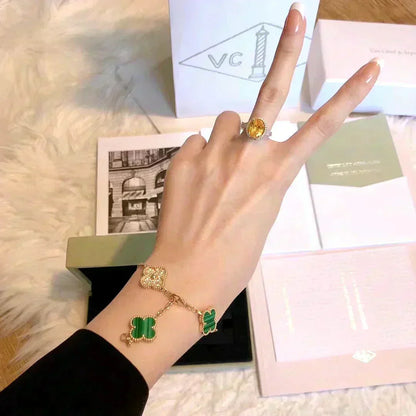 [BloomBling]CLOVER  5 MOTIF MALACHITE DIAMOND BRACELET