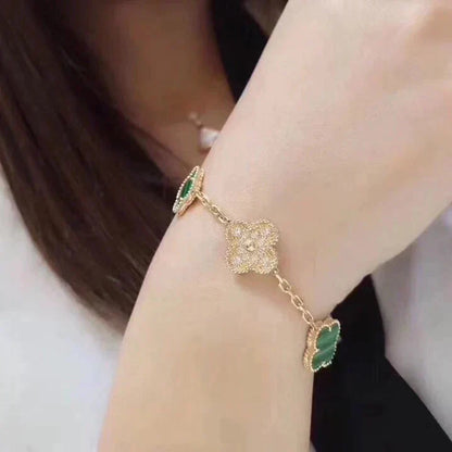 [BloomBling]CLOVER  5 MOTIF MALACHITE DIAMOND BRACELET
