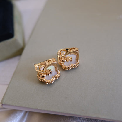 [BloomBling]LUCKY PINK GOLD WHITE MOP EARRINGS
