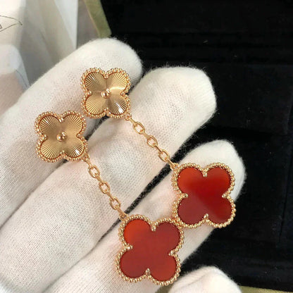 [BloomBling]CLOVER 2 MOTIF  LASER CARNELIAN EARRINGS