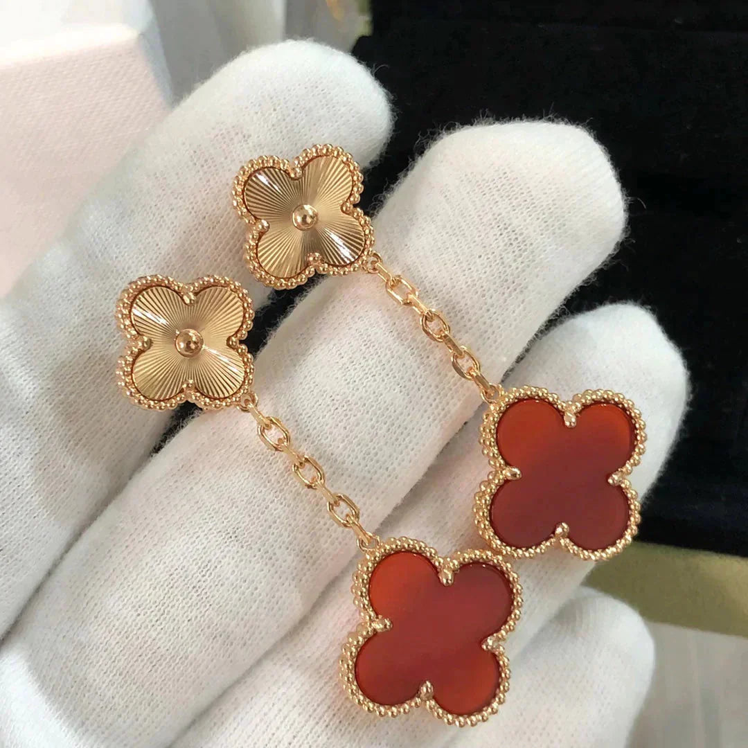 [BloomBling]CLOVER 2 MOTIF  LASER CARNELIAN EARRINGS