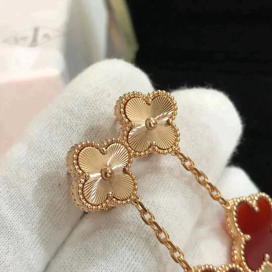 [BloomBling]CLOVER 2 MOTIF  LASER CARNELIAN EARRINGS