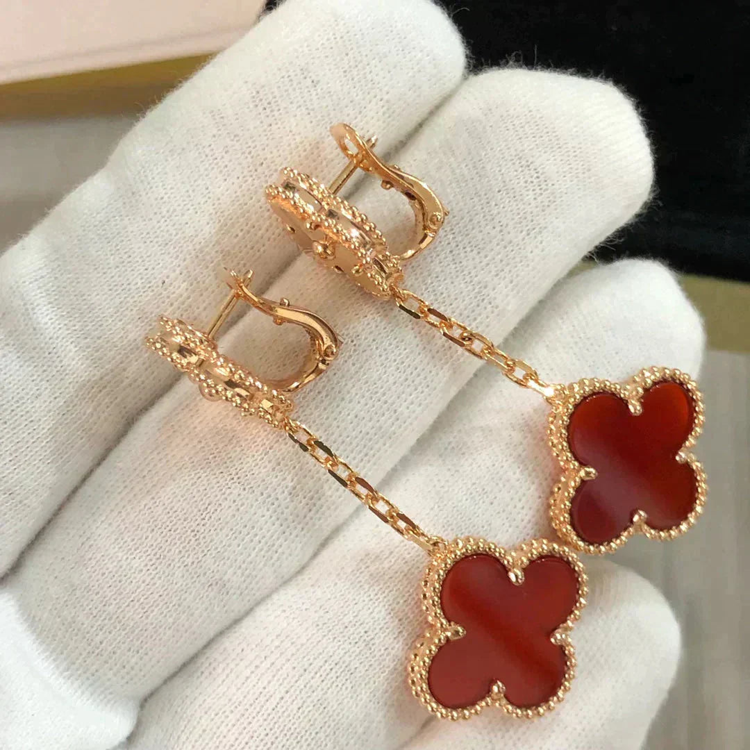 [BloomBling]CLOVER 2 MOTIF  LASER CARNELIAN EARRINGS