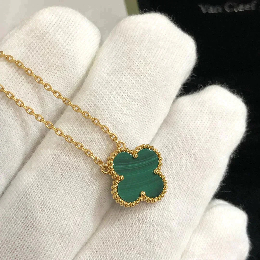 [BloomBling]CLOVER 15MM MALACHITE SINGLE FLOWER  NECKLACE