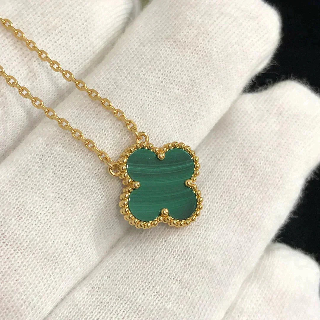 [BloomBling]CLOVER 15MM MALACHITE SINGLE FLOWER  NECKLACE