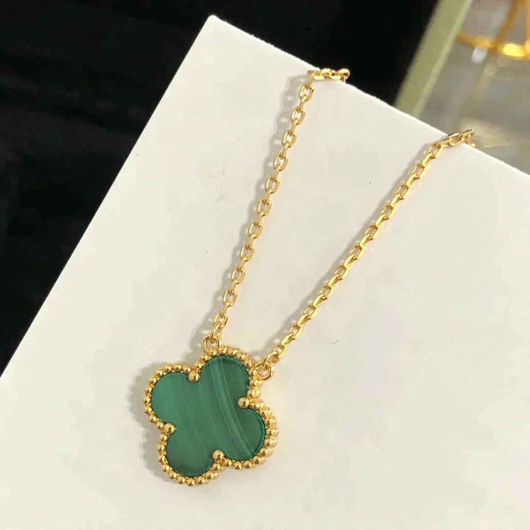 [BloomBling]CLOVER 15MM MALACHITE SINGLE FLOWER  NECKLACE
