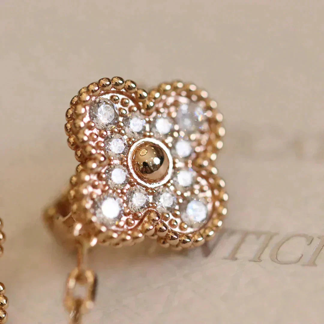 [BloomBling]CLOVER MEDIUM 1 MOTIFS FUll DIAMOND EARRINGS