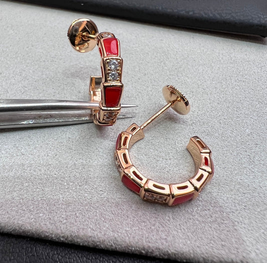 [BloomBling]SERPENTI CARNELIAN PINK GOLD EARRINGS