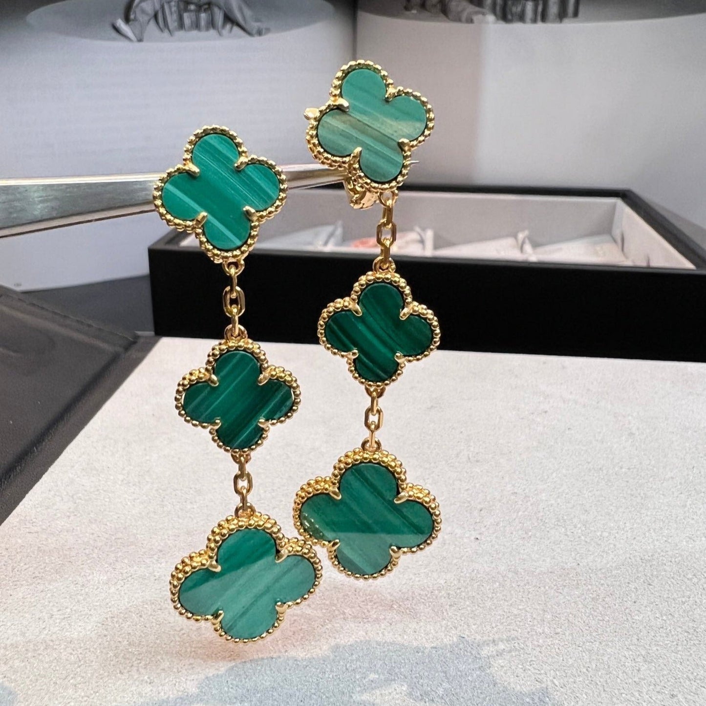 [BloomBling]CLOVER MALACHITE 3 MOTIFS GOLD