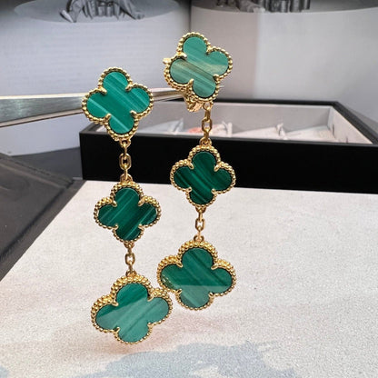 [BloomBling]CLOVER MALACHITE 3 MOTIFS GOLD
