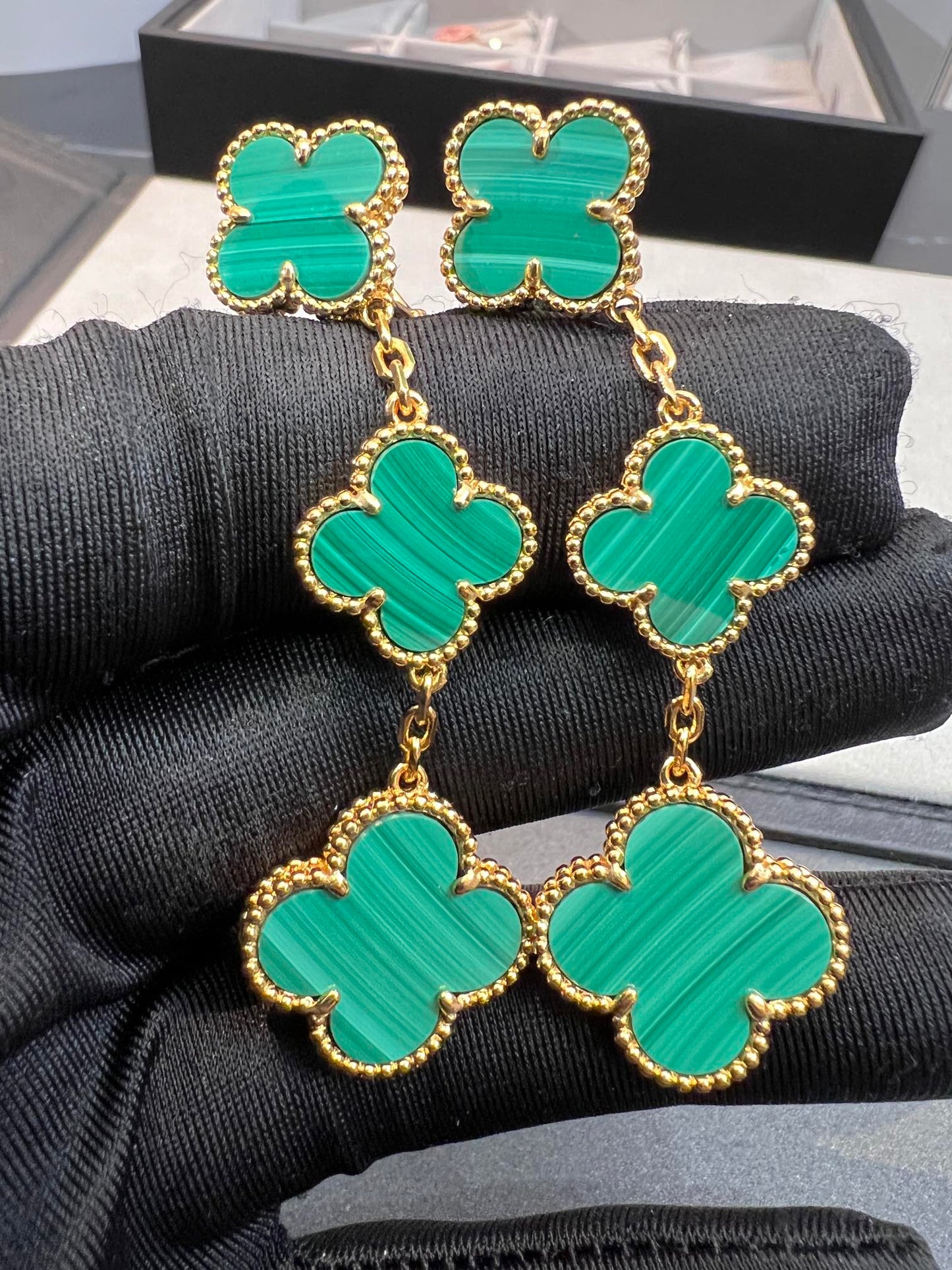[BloomBling]CLOVER MALACHITE 3 MOTIFS GOLD