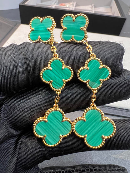 [BloomBling]CLOVER MALACHITE 3 MOTIFS GOLD