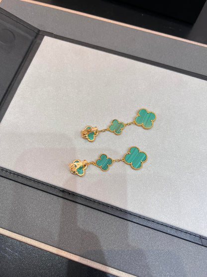 [BloomBling]CLOVER MALACHITE 3 MOTIFS GOLD