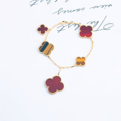 [BloomBling]CLOVER BRACELET 5 MOTIFS CARNELIAN TIGER EYE