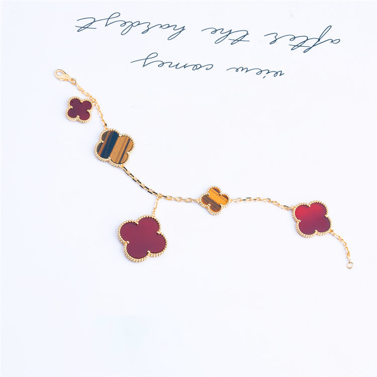 [BloomBling]CLOVER BRACELET 5 MOTIFS CARNELIAN TIGER EYE