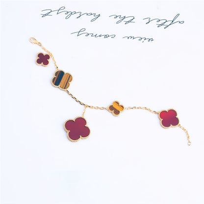 [BloomBling]CLOVER BRACELET 5 MOTIFS CARNELIAN TIGER EYE