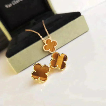 [BloomBling]CLOVER MEDIUM 1 MOTIFS TIGER EYE EARRINGS