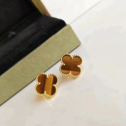 [BloomBling]CLOVER MEDIUM 1 MOTIFS TIGER EYE EARRINGS