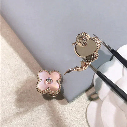 [BloomBling]CLOVER MEDIUM 1 MOTIFS  PINK MOP DIAMOND EARRINGS