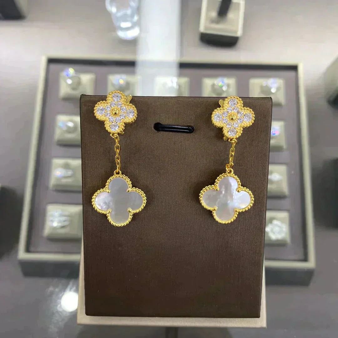 [BloomBling]CLOVER  2 MOTIFS  DIAMOND  EARRINGS (MULTIPLE CHOICESç´