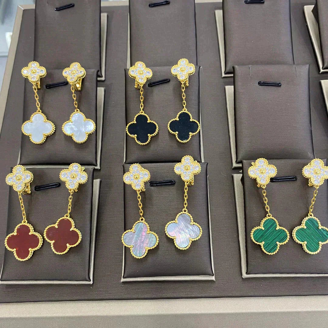 [BloomBling]CLOVER  2 MOTIFS  DIAMOND  EARRINGS (MULTIPLE CHOICESç´