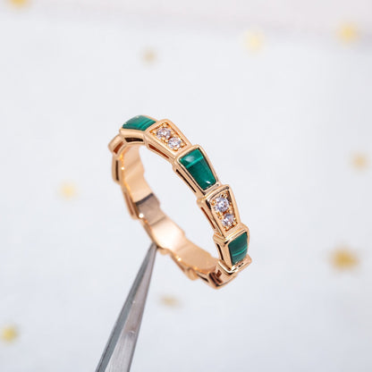 [BloomBling]SERPENTI RING PINK GOLD MALACHITE DIAMOND 3MM