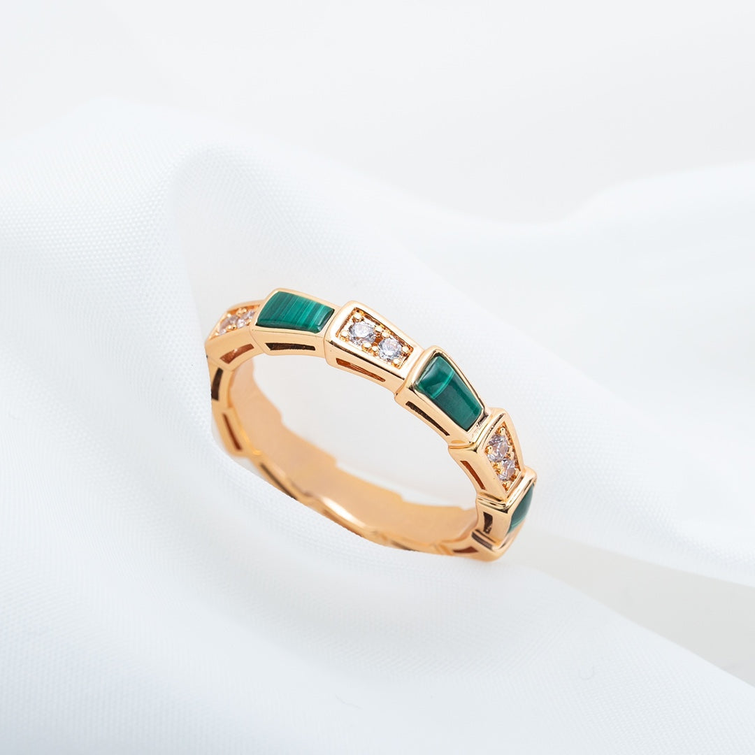 [BloomBling]SERPENTI RING PINK GOLD MALACHITE DIAMOND 3MM