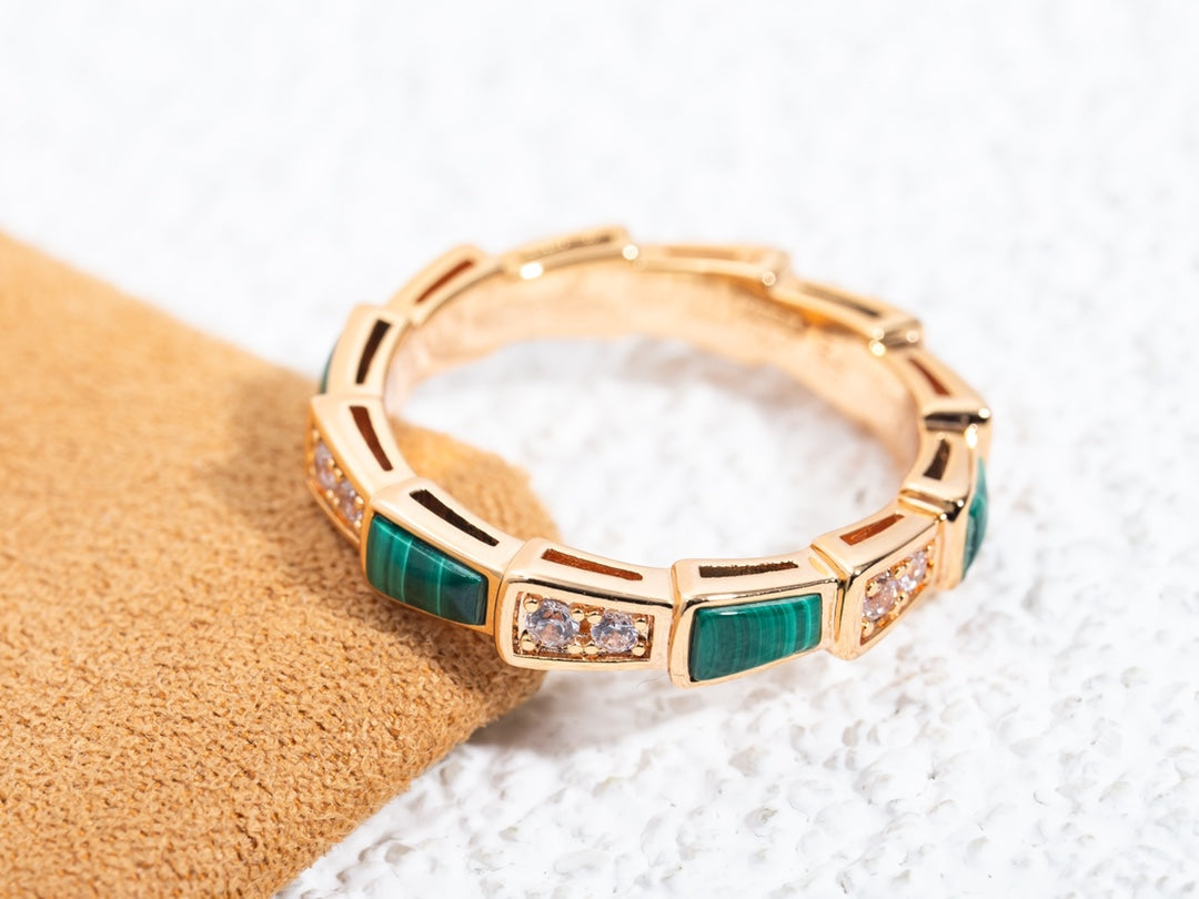 [BloomBling]SERPENTI RING PINK GOLD MALACHITE DIAMOND 3MM