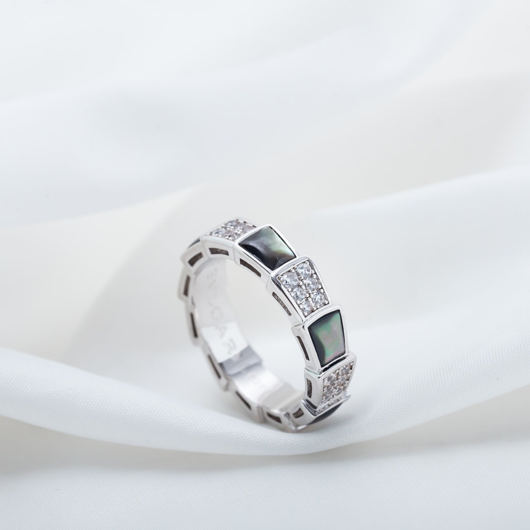 [BloomBling]SERPENTI RING SILVER DIAMOND BLACK MOP 4MM
