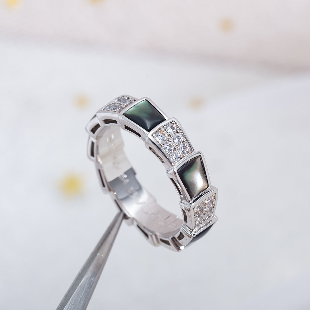 [BloomBling]SERPENTI RING SILVER DIAMOND BLACK MOP 4MM